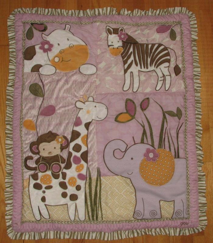 48x36 Purple Jungle Cocalo Crib Quilt Elephant Monkey Giraffe Zebra Blanket