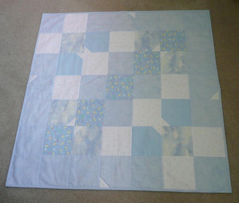 Baby boy comforter. Blue and white patchwork baby quilt. 41