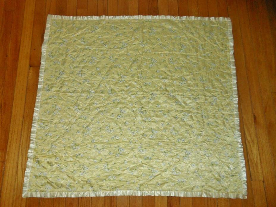 Vtg 1960's Silky Satin Quilted BABY Crib Blanket 41