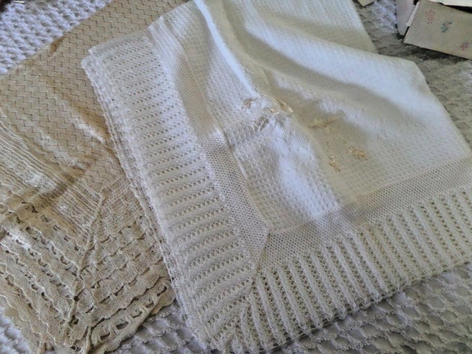 1 Vintage Sears Crib Blanket White in box 100% Orlon & 1 Baby Blanket Yellowed