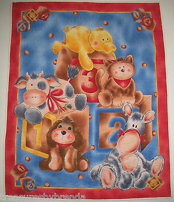 Handmade Baby Boy Blanket Cover Coverlet Animals & Blocks Blue Red