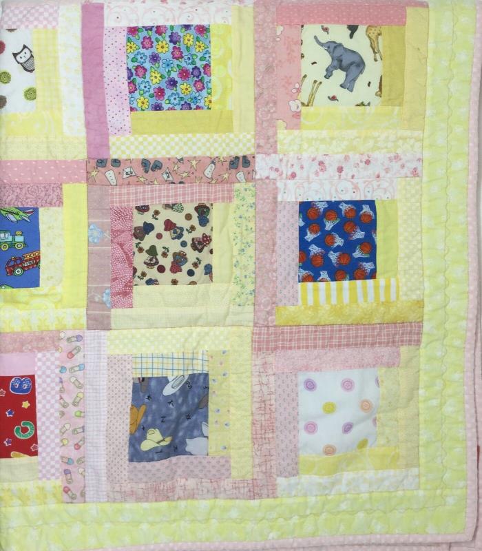 Handmade Quilt Baby Toddler Girl Crib Throw Blanket 39x47 Pink Yellow Owls