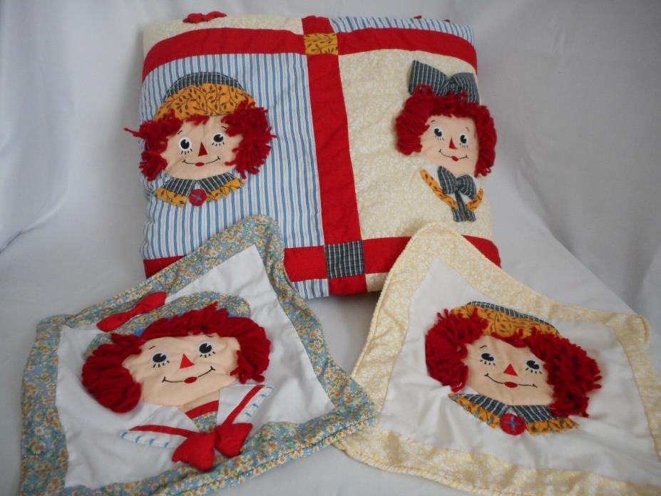 Raggedy Ann and Andy 3D Comforter Quilt Crib Blanket by Applause 3 pc Set