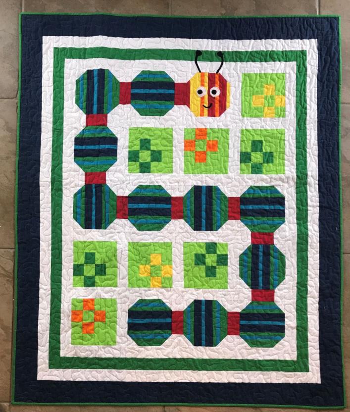 Inch by Inch Baby Quilt - Handmade Primary colors appx 42