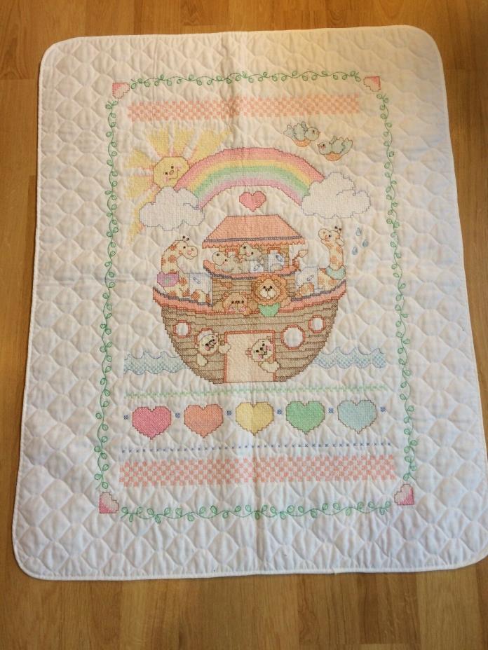 Vtg Completed Cross Stitch Kit Baby Crib Quilt 