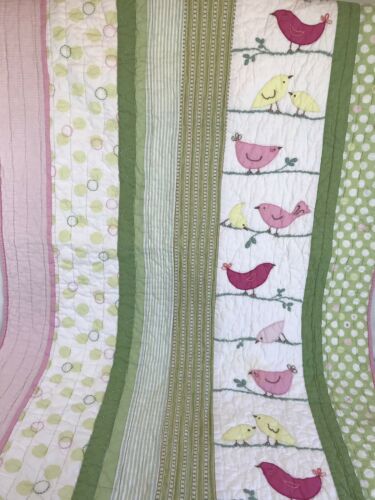 Baby Girl's POTTERY BARN KIDS Tweet Pink & Green Bird Crib Quilt
