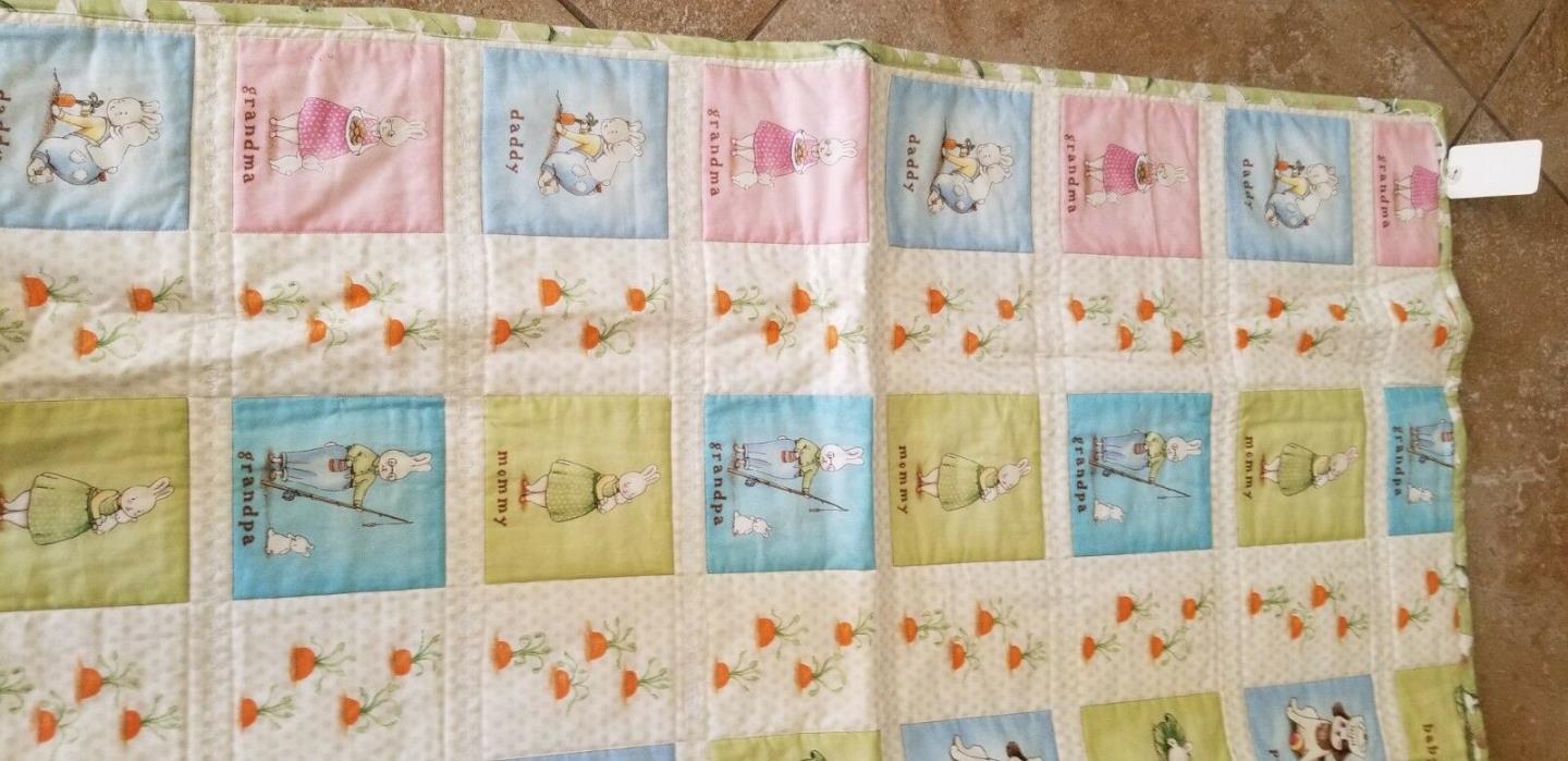 quilt baby handmade  nursery boy or girl Rabbits and carrots theme 40x40 cotton