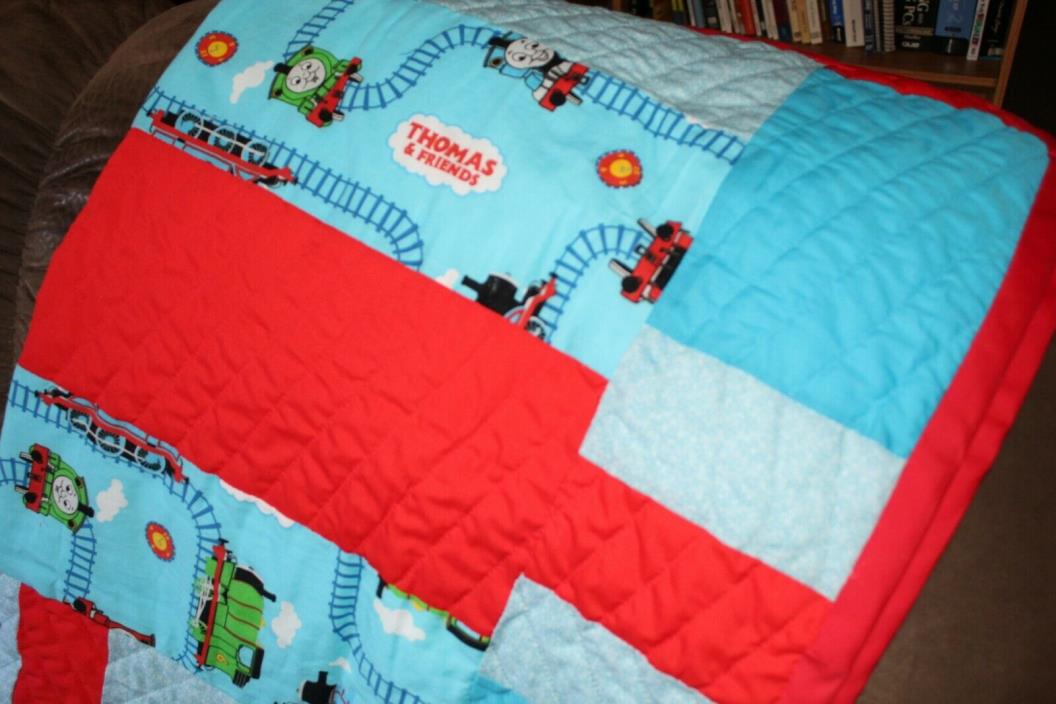 Hand-Stitched Thomas the Train Crib Quilt