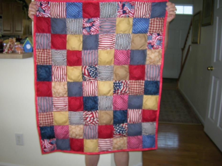 HANDMADE  Baby Quilt, patriotic theme, girl or boy PUFF quilt