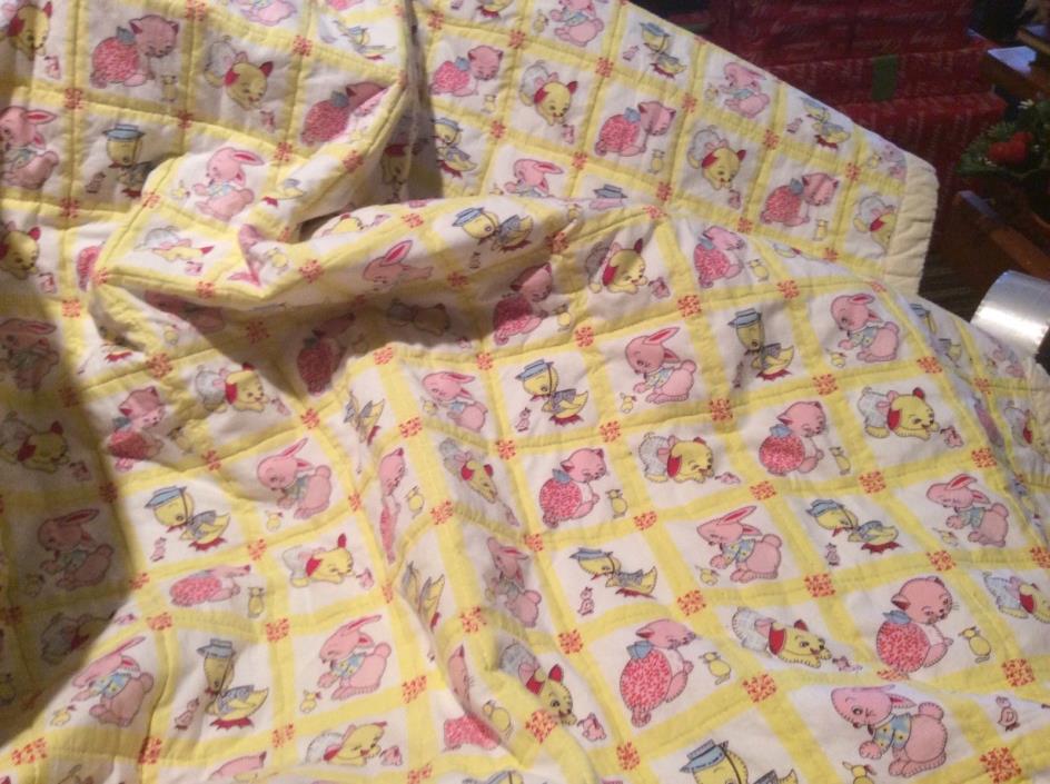 Adorable Handmade Quilted Yellow Crib Quilt