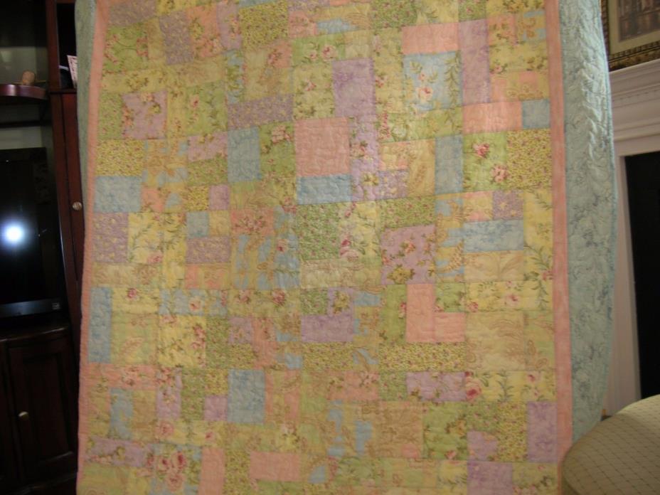 HANDMADE Girl's twin bed size quilt, ages 2yr. to adult, mulit- pastels color