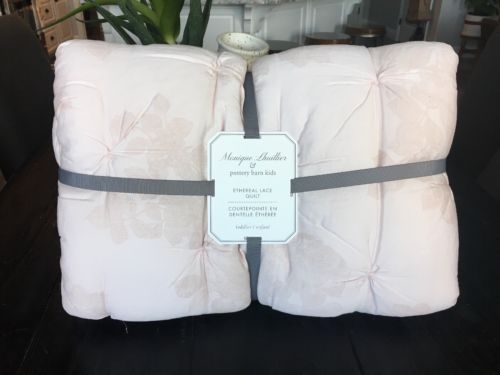 NWT Pottery Barn Kids Monique Lhuillier Pink Sateen Ethereal Toddler Crib Quilt