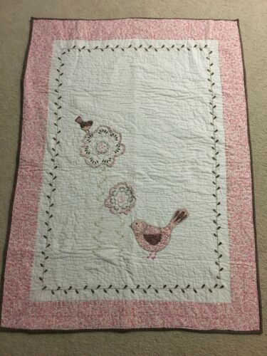 Pottery Barn Kids Crib Quilt Pink And White Bird Pattern