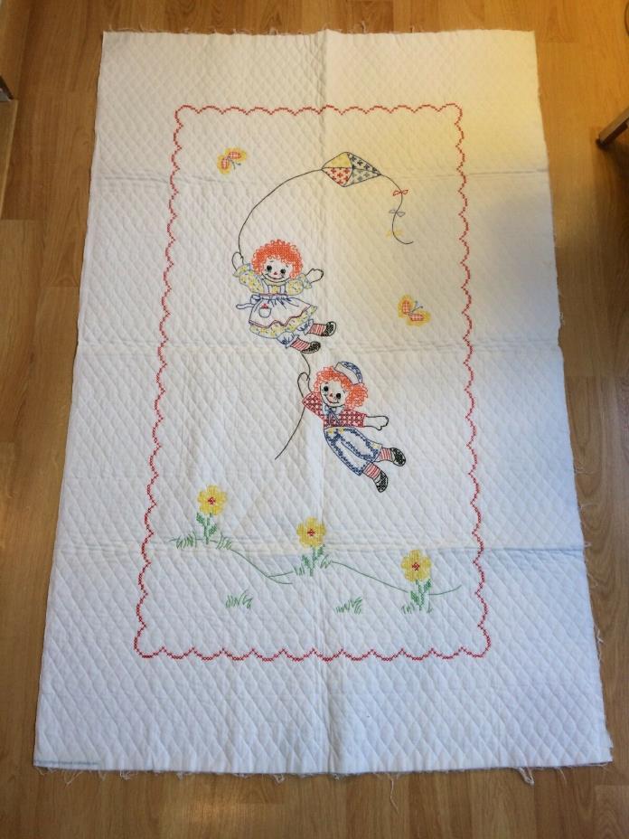 Completed Cross Stitch Kit Baby Crib Quilt Raggedy Ann&Andy 38'W x 58