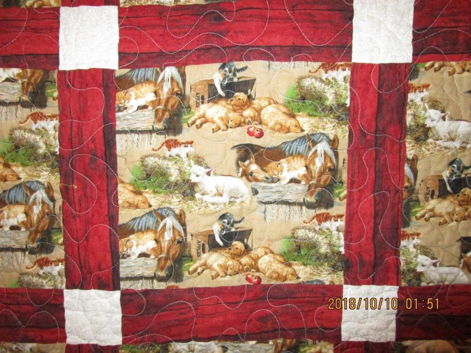 Handmade quilt- Barnyard Babies-35 X 79
