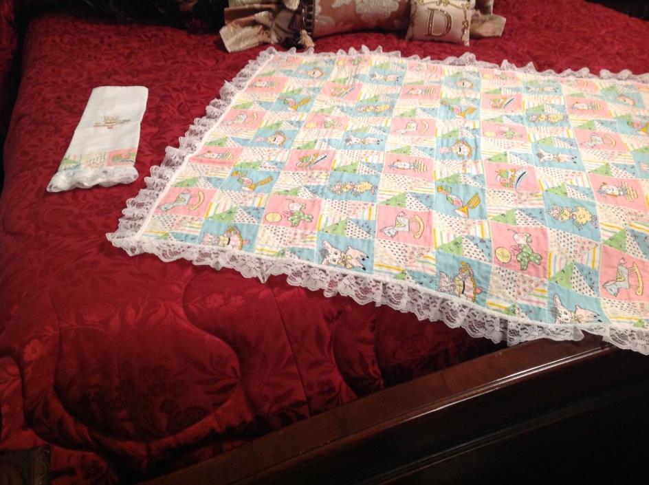 Vintage Handmade Baby Quilt & Pillow Case