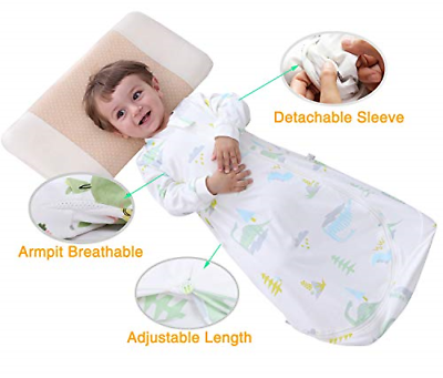 Dinosaur Cotton Baby Wearable Blanket Detachable Sleeve Baby Sleep Bag or Sack M