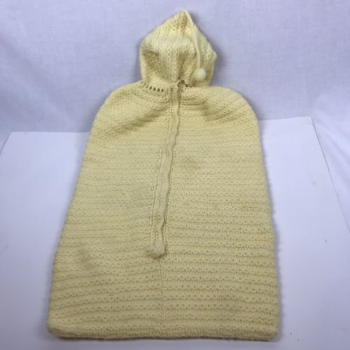 Vintage 1970s Sleep Sack Cocoon One Size Yellow Hand Knit Zip Front Hooded