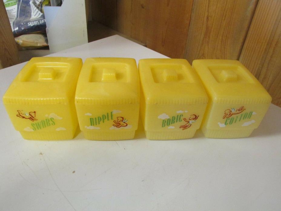 VINTAGE 1950s YELLOW   PLASTIC BABY NURSERY CONTAINERS COLLECTABLE