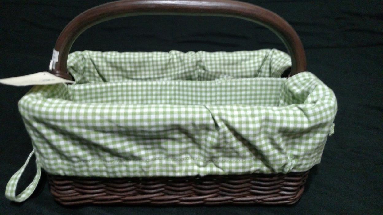 New Pottery Barn Kids Sabrina Brown Basket Diaper Caddy with Green Ginham Liner