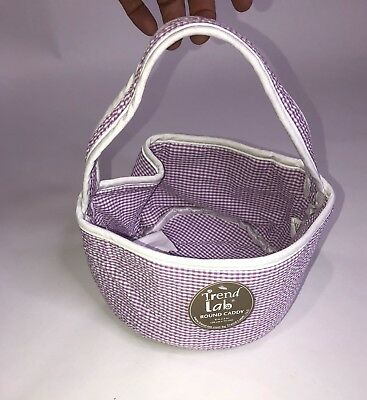 Trend Lab Lilac Gingham Seersucker Collapsible Round Caddy NEW w Tags