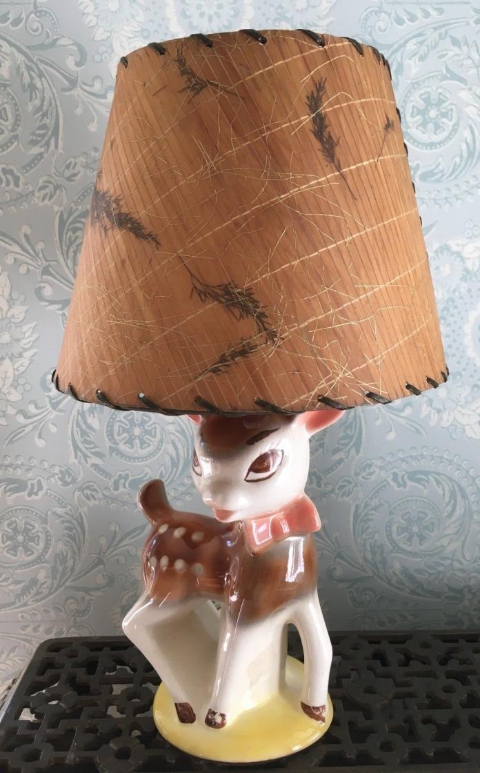 Vintage Ceramic Fawn Lamp with Shade - Great Baby Nursery Lamp!