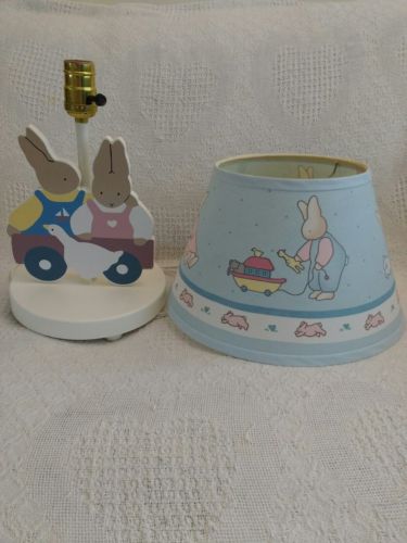 Vintage Baby Nursery Lamp With Shade Country Bunnies Boy Or Girl