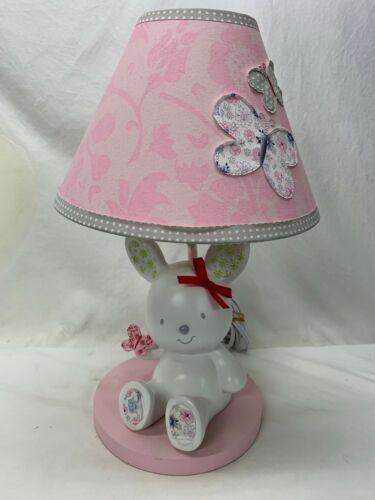 Babies R Us Bunny With Butterflies Nursery Baby Lamp Pink and Gray 19 Inches