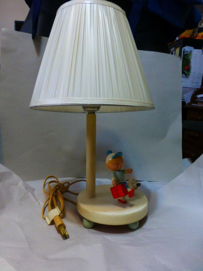 Vintage IRMI JGO Nursery Wood Lamp Red/Blue Boy with Dog/Puppy - New shade-Works