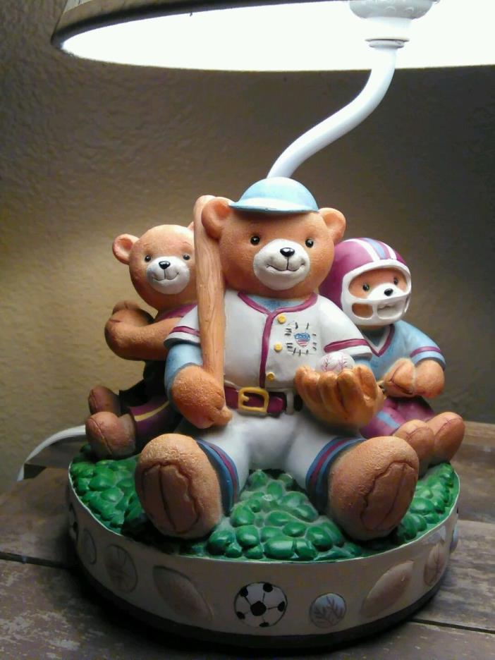 Teddy Bear Table Lamp Ceramic Kids Sports Baseball Football Nursery BedRoom Deco