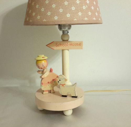 Vintage Underwriters Laboratories Wood Pink NURSERY LAMP Light ~ Going to School