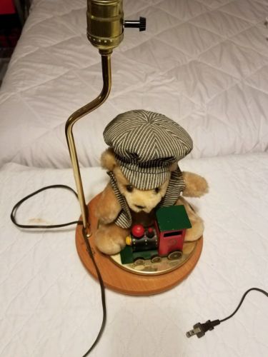 Vintage Nursery Lamp bear conductor and train