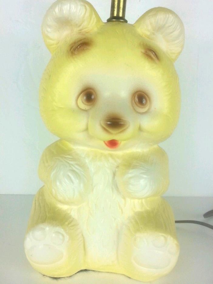 Vintage Ceramic Lamp Yellow Nursery Baby Retro Teddy Bear Circa 1950's