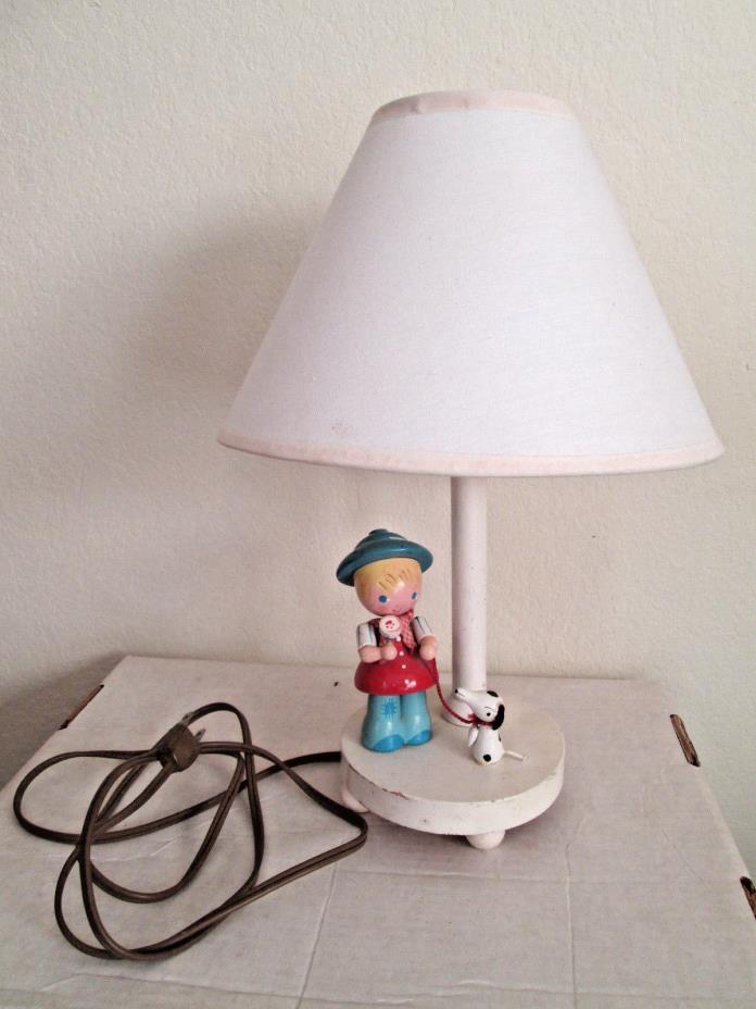 Vintage Nursery Lamp Boy with Dog Childs Lamp Light