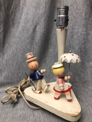 Vintage Jack and Jill Nursery Originals Wooden Lamp night light pastel