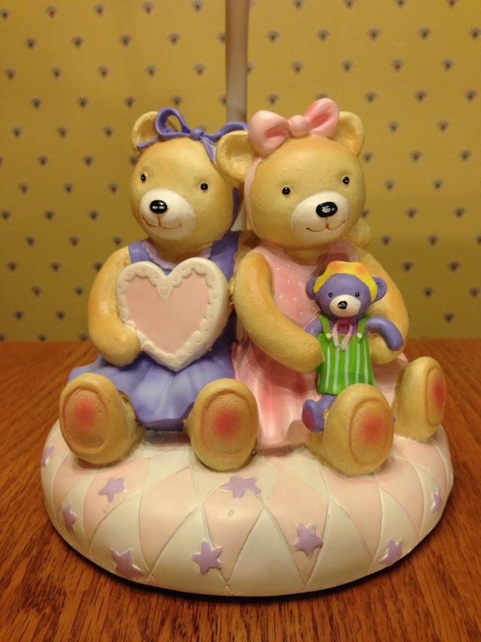 New BABY NURSERY Table LAMP Teddy Bears HEARTS Adorable Girl's Pink & Purple