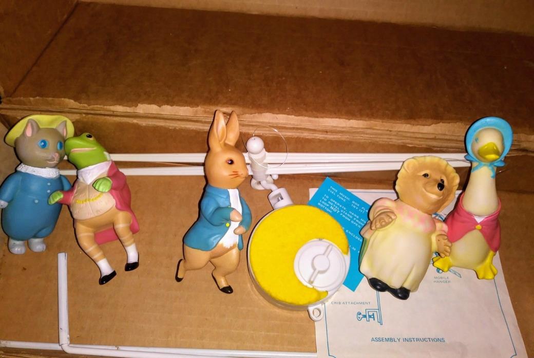 Vintage 1976 Eden Beatrix Potter Peter Rabbit Musical Crib Mobile Baby in Box!