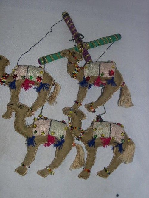 BABY CRIB HANGING MOBILE~HAND CRAFTED  CLOTH STUFFED / BEADED CAMELS