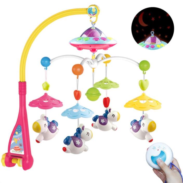 Mini Tudou Musical Baby Crib Mobile with Remote Control Cartoon Animal Rattles