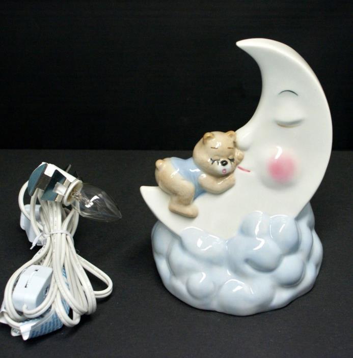 Moon & Sleeping Teddy Bear Night Light Lamp electric on/off switch on cord cloud