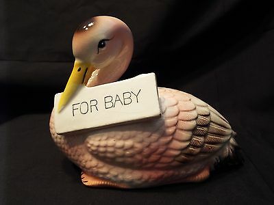 Vintage Pink Swan/Duck Bank with For Baby Sign