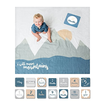 lulujo Baby First Year Milestone Blanket and Cards Set, I Will Move Mountains