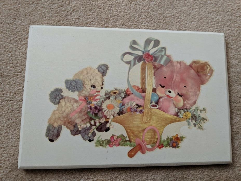 Vintage Nursery Pink Teddy Bear & Lamb Water Decal Wall Hanging