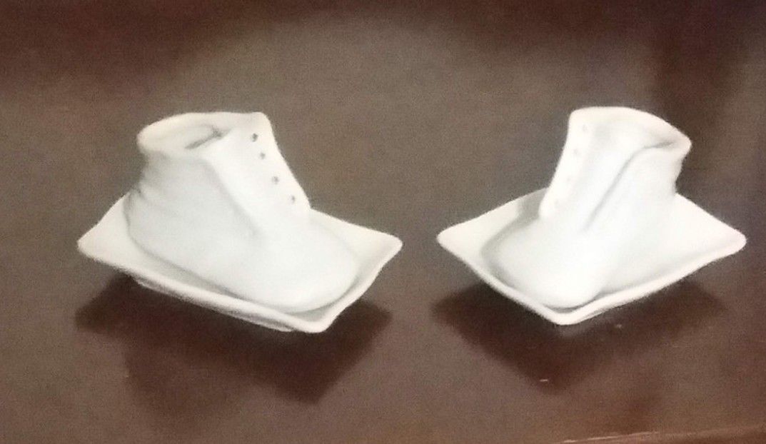 Pair white Ceramic Baby Shoes VINTAGE Nursery Decor & Plate Stand
