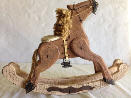 Handmade Wooden Toy Rocking Horse for Childs Room or Shelf