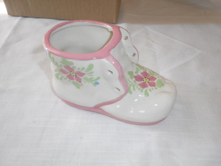 Vintage Baby Pink Bootie Shoe Planter Holder Baby Shower Centerpiece Nursery OLD