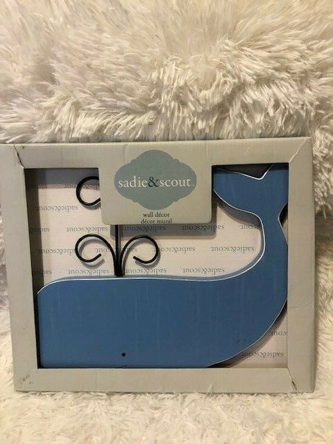 Sadie & Scout Blue Whale Shaped Wood Wall hanging -  Nautical - Wall Decoration