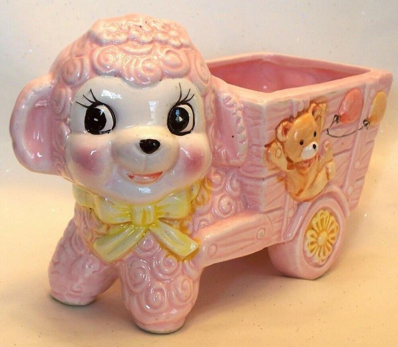 Vintage 1960's Pink Nursery Baby Lamb With Cart Planter