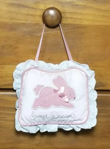 Vtg Rabbit Musical Pillow Door Hanger Pink Wind Up Lullaby SWEET DREAMS HMK CDS