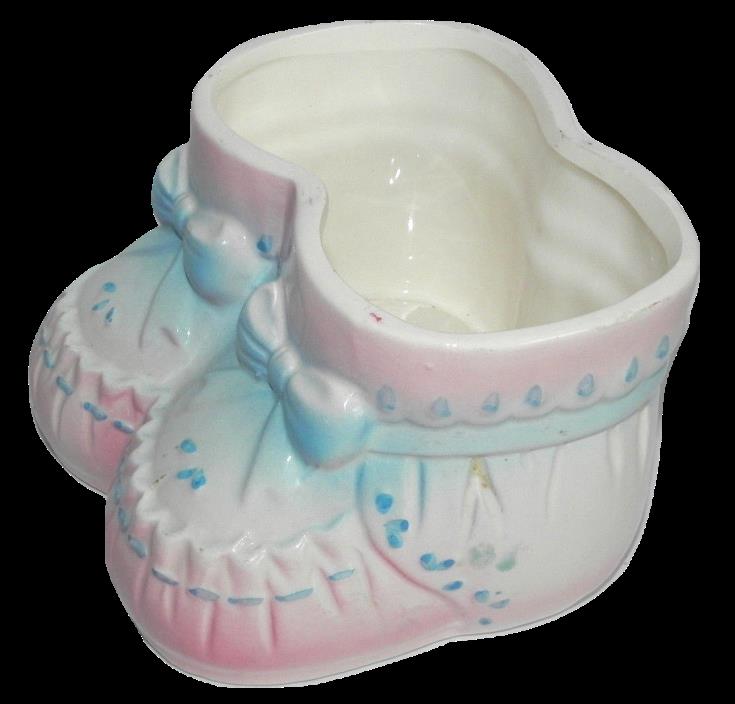 VTG My-Neil Baby Shoe Planter Shabby Chic Blue Pink Nursery Decor Shower Reveal